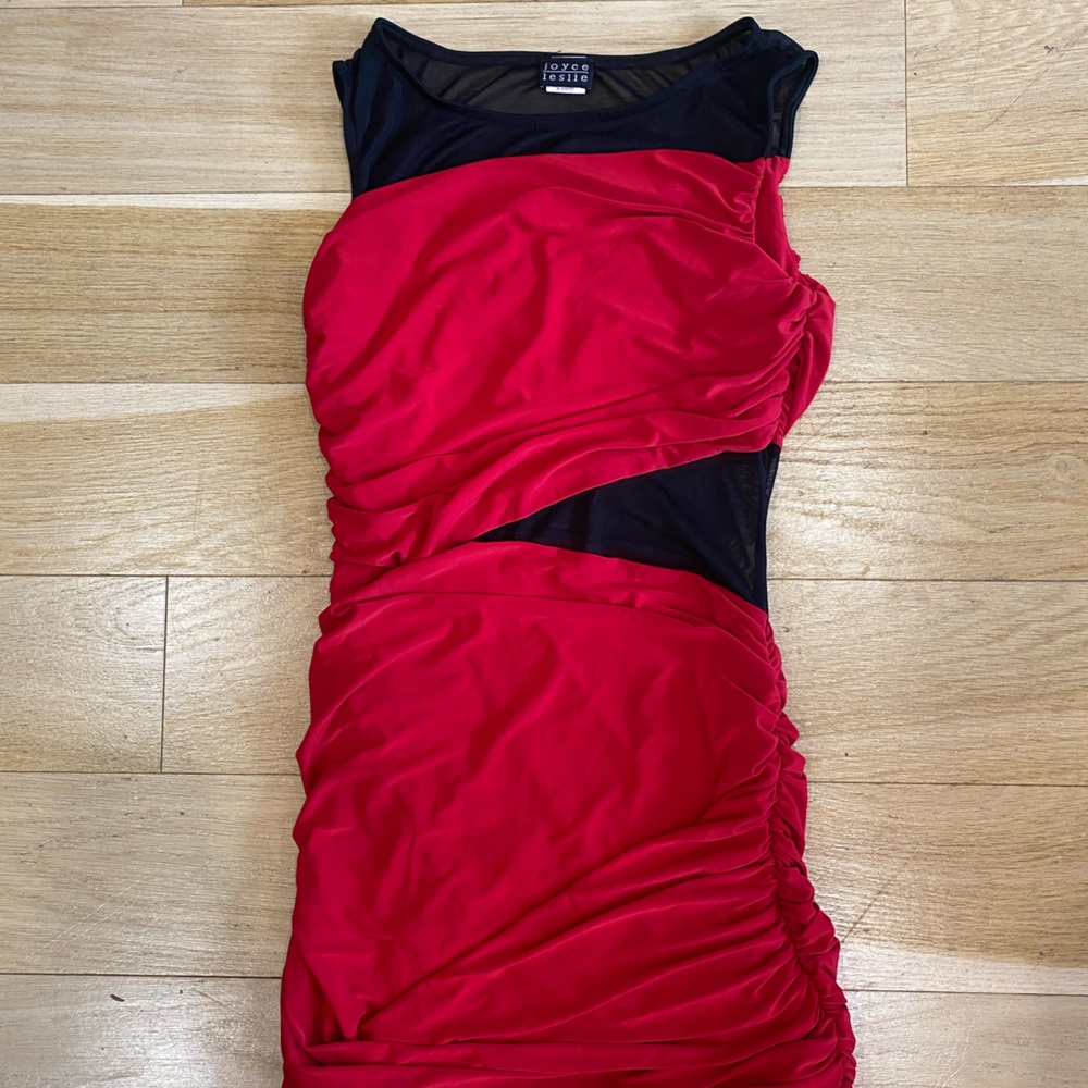 Joyce Leslie Red and Black Asymmetrical Ruched Cocktail Dress